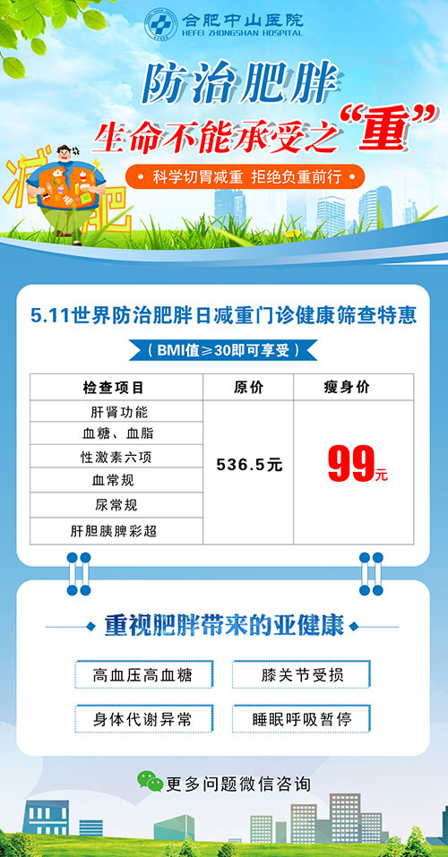 5月11日世界防治肥胖日——合肥中山醫(yī)院推出胖友體檢優(yōu)惠活動